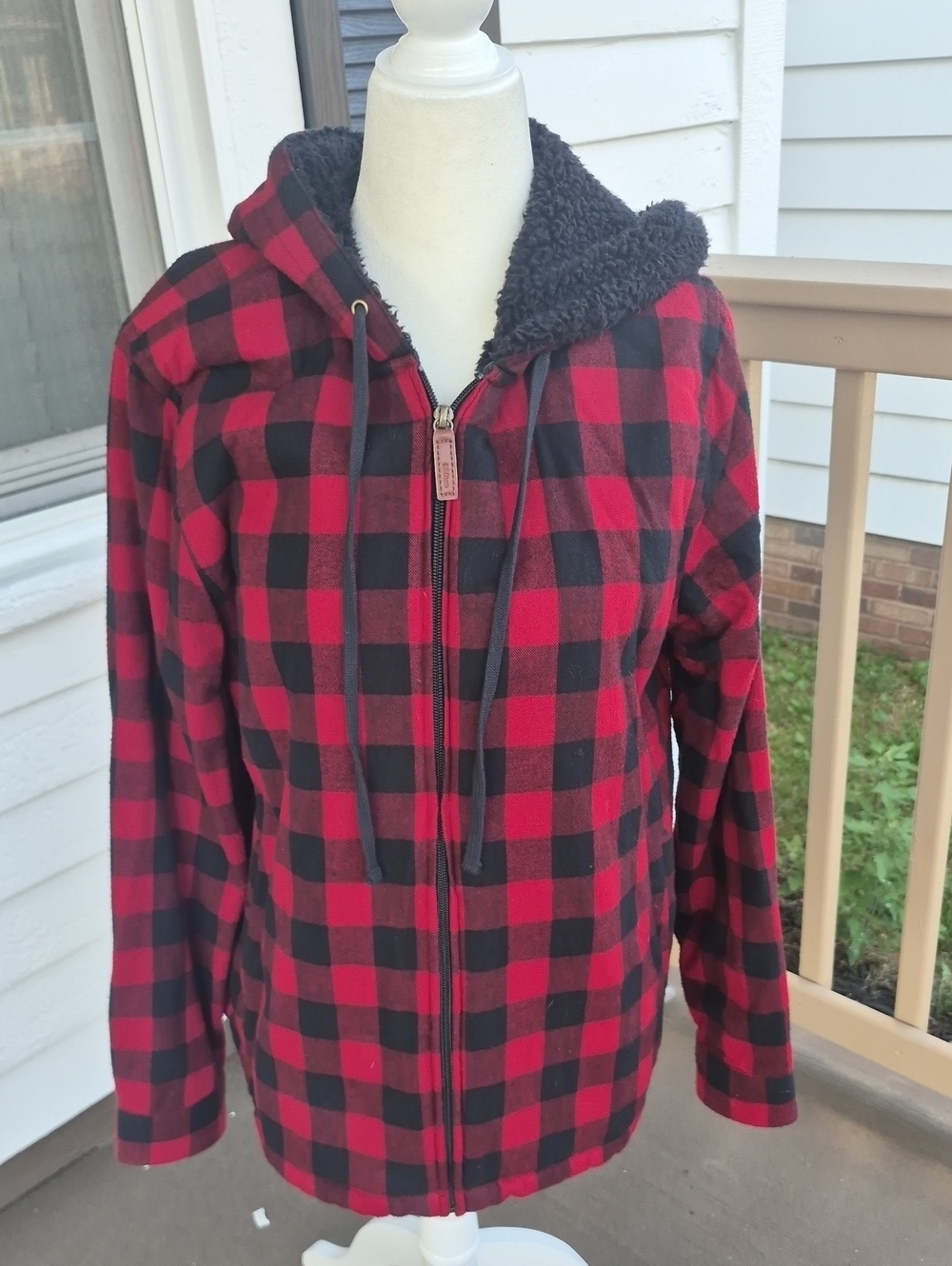 LL Bean Oversized Zip Up Flannel Hoodie With Built In  Pockets